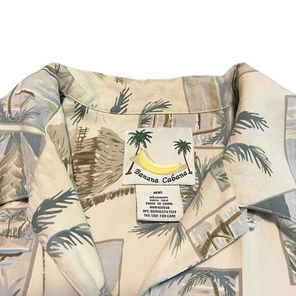 BANANA CABANA Men’s 100% Silk Hawaiian Shirt Size M - Picture 4 of 7